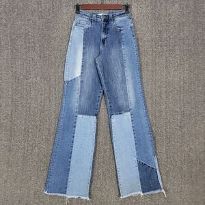 Vervet Jeans Womens 24 Blue Colorblock Patchwork Frayed Hem Flare